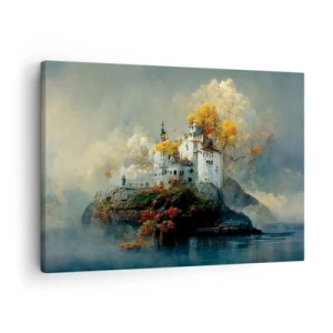 Quadro su tela - Stampe su Tela - Un castello su una collina circondato da alberi autunnali - 70x50cm - Inizio di una storia romantica - Decorazione murale moderna per soggiorno e camera da letto ARTTOR