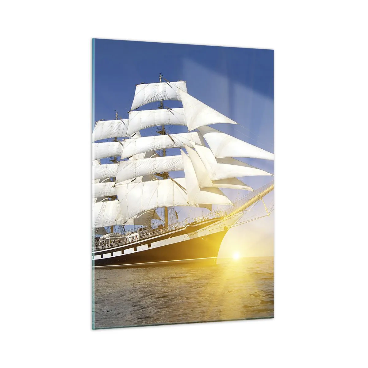 Quadro su vetro - Una nave a vela illuminata dai raggi del sole in mare aperto - 50x70cm - Il loro tempo non passa mai - Decorazione murale moderna per soggiorno e camera da letto ARTTOR