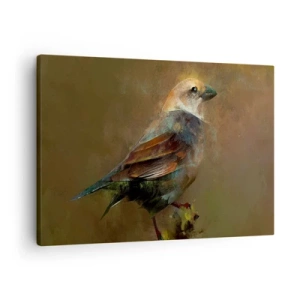 Quadro su tela - Stampe su Tela - Un'interpretazione artistica di un passero su uno sfondo marrone - 70x50cm - Passerotto, piccolo uccellino - Decorazione murale moderna per soggiorno e camera da letto ARTTOR