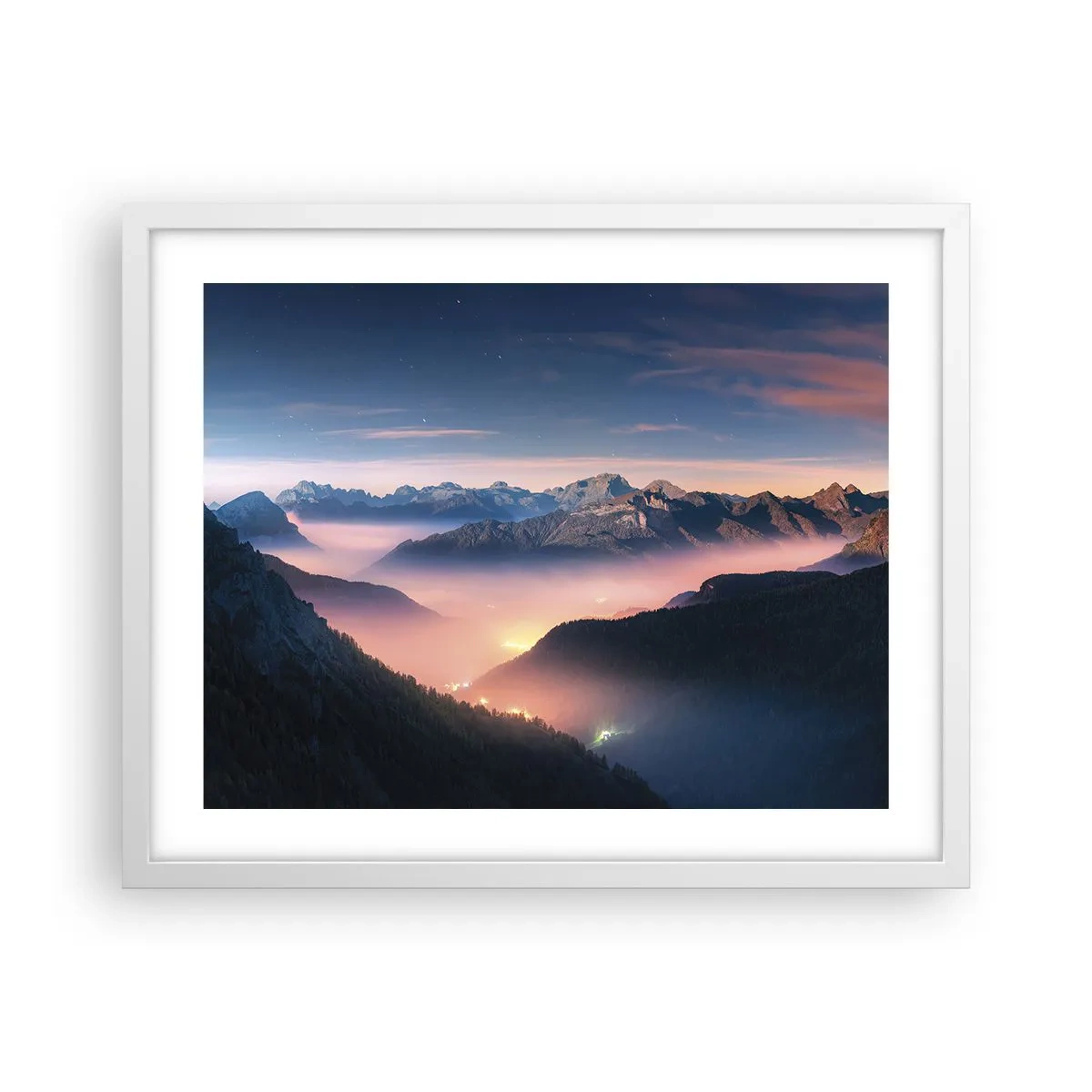 Poster in cornice bianca - La luce nelle valli - 50x40 cm