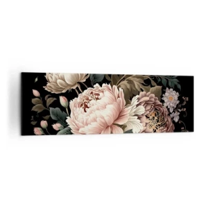 Quadro su tela - Stampe su Tela - Un bouquet di fiori rosa e farfalle su uno sfondo nero - 160x50cm - In stile barocco - Decorazione murale moderna per soggiorno e camera da letto ARTTOR