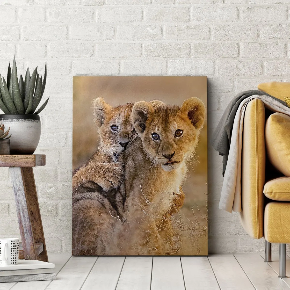 Quadro su tela - Stampe su Tela - Adorabili cuccioli di leone nel loro ambiente naturale - 50x70cm - Non disturbare! Giochiamo - Decorazione murale moderna per soggiorno e camera da letto ARTTOR