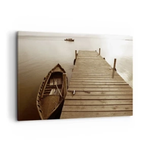 Quadro su tela - Stampe su Tela - Molo di legno e barca su un lago calmo - 120x80cm - La grande pace - Decorazione murale moderna per soggiorno e camera da letto ARTTOR