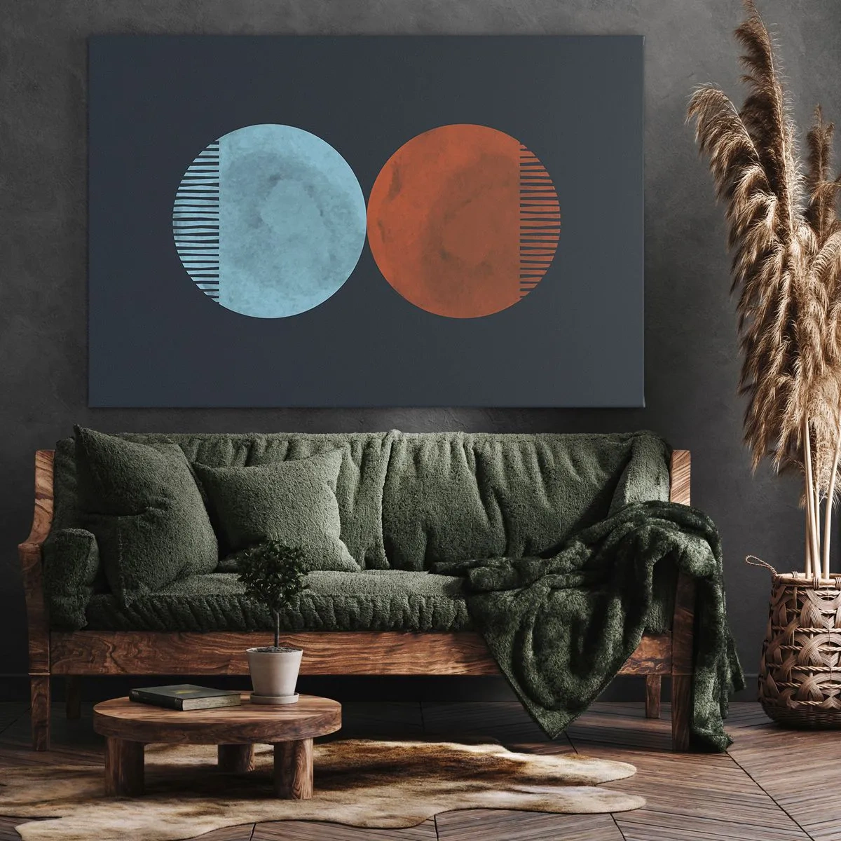 Quadro su tela - Stampe su Tela - Design minimalista a due ruote in blu e arancione - 100x70cm - Solo geometria? - Decorazione murale moderna per soggiorno e camera da letto ARTTOR