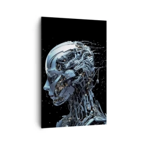 Quadro su tela - Stampe su Tela - Ritratto futuristico di un cyborg in stile industriale su sfondo nero. - 80x120cm - La tecnologia è donna - Decorazione murale moderna per soggiorno e camera da letto ARTTOR