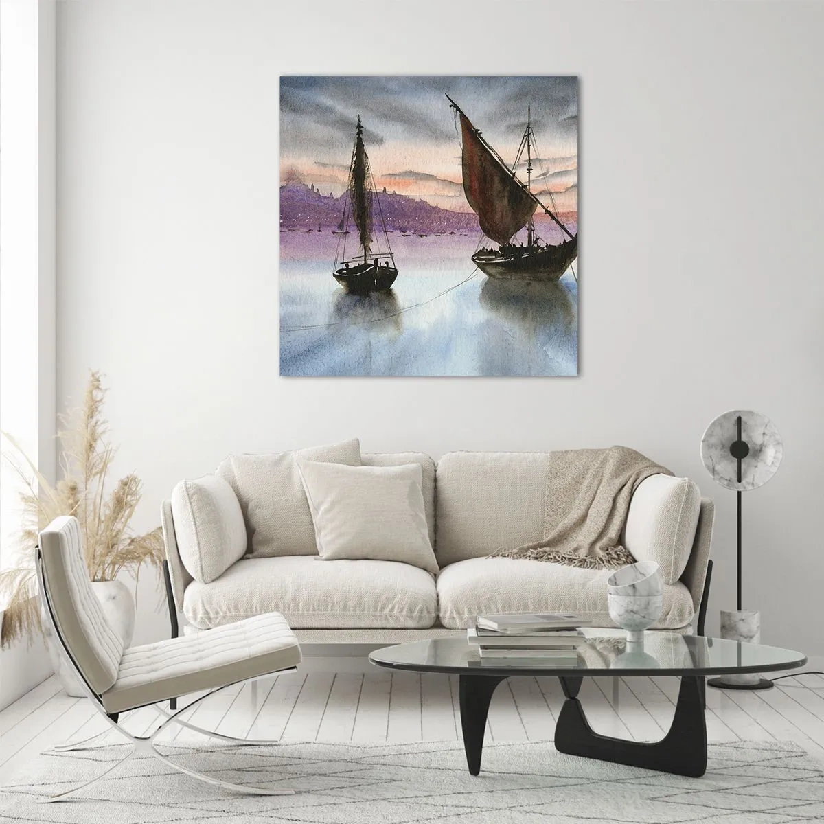 Quadro su vetro - La sera nel porto - 50x50 cm