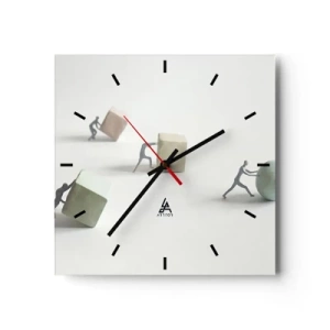 Orologio da parete - Orologio in Vetro - Miniature che spingono forme su uno sfondo chiaro - 30x30cm - È la vita - Decorazione murale moderna per soggiorno e camera da letto ARTTOR