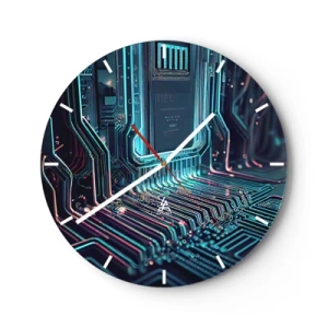 Orologio da parete - Orologio in Vetro - Primo piano di un circuito integrato al neon in stile futuristico - 30x30cm - Sto pensando qualcosa... - Decorazione murale moderna per soggiorno, cucina e camera da letto ARTTOR