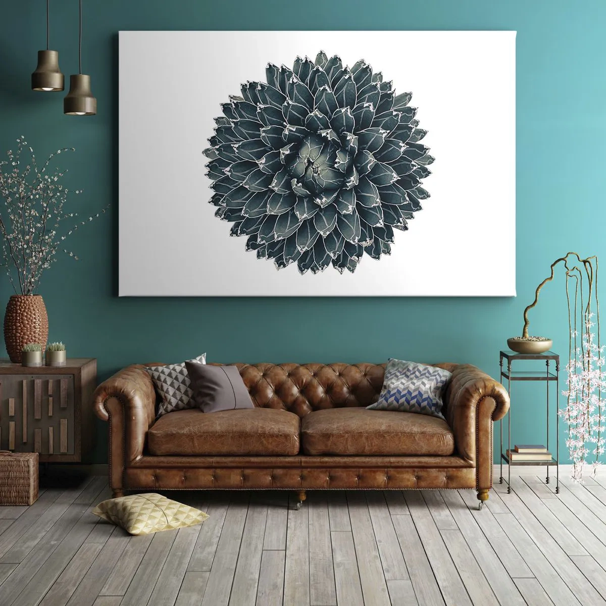 Quadro su tela - Stampe su Tela - Pianta succulenta simmetrica su sfondo bianco - 70x50cm - La stella del deserto - Decorazione murale moderna per soggiorno e camera da letto ARTTOR
