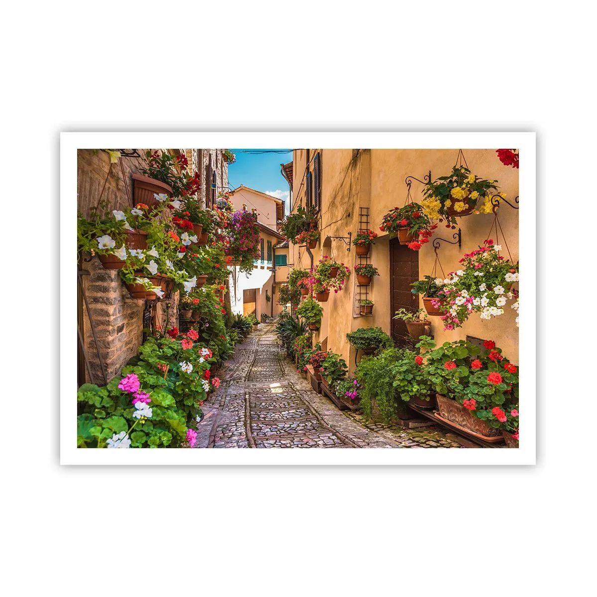Poster - Una strada affascinante piena di fiori e vasi di fiori - 100x70cm - Angolo italiano - Decorazione murale moderna per soggiorno e camera da letto ARTTOR