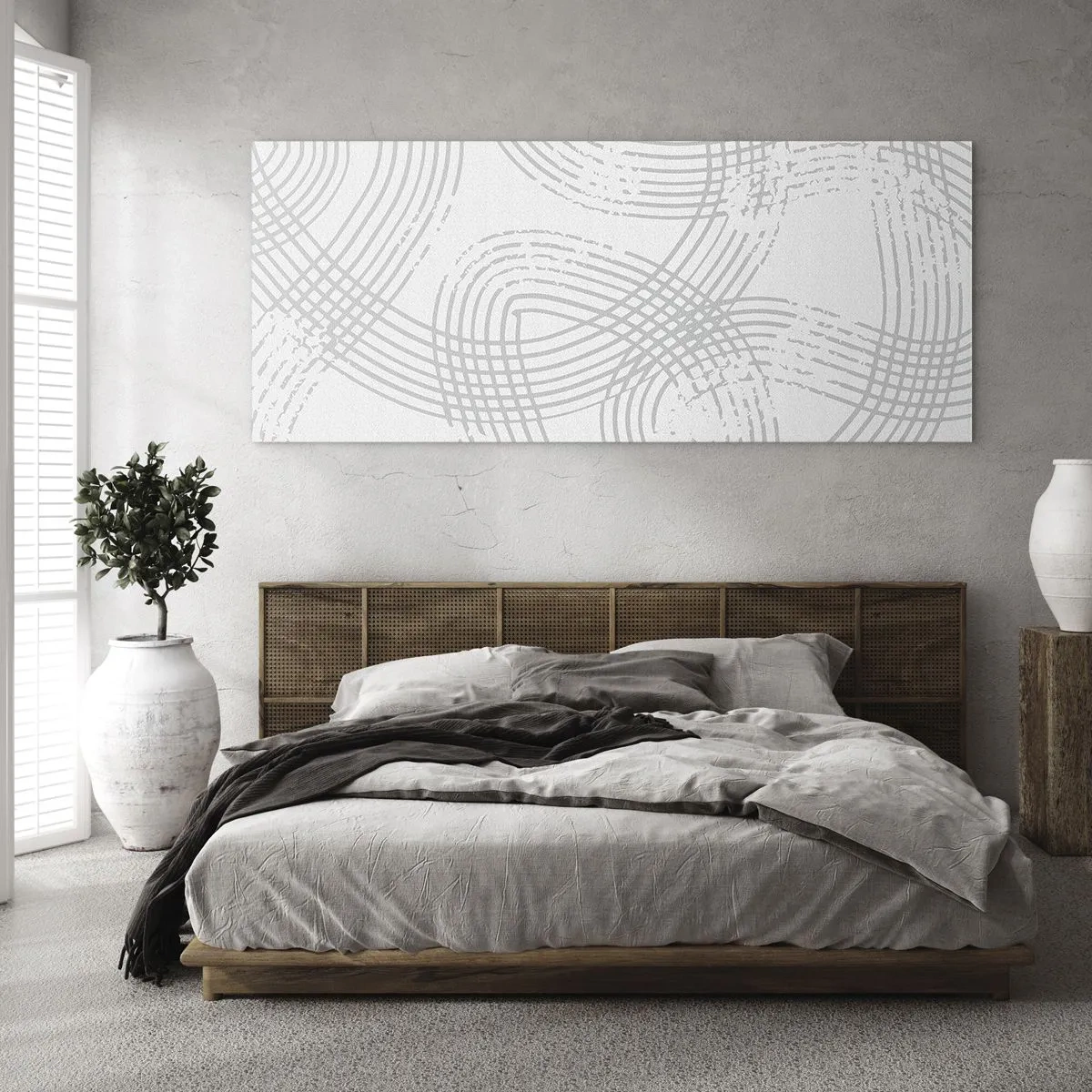 Quadro su vetro - Un motivo sottile con linee intrecciate in tonalità chiare - 160x50cm - Non vi è una via diritta - Decorazione murale moderna per soggiorno e camera da letto ARTTOR