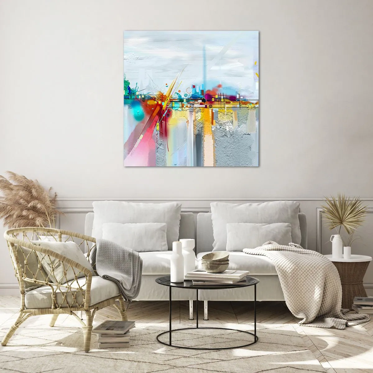 Quadro su vetro - Il ponte della gioia sul fiume della vita - 50x50 cm