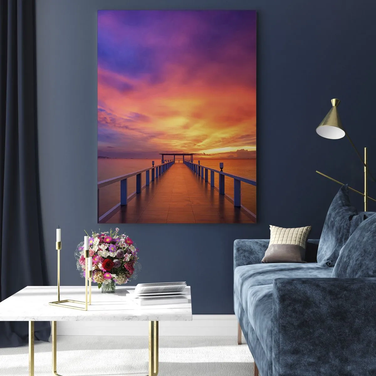 Quadro su vetro - Un molo che conduce al mare durante il tramonto - 80x120cm - Senza fine - Decorazione murale moderna per soggiorno e camera da letto ARTTOR