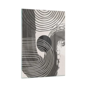 Quadro su vetro - Astrazione moderna con linee bianche e nere e un ovale - 50x70cm - L'ovale vittorioso - Decorazione murale moderna per soggiorno e camera da letto ARTTOR