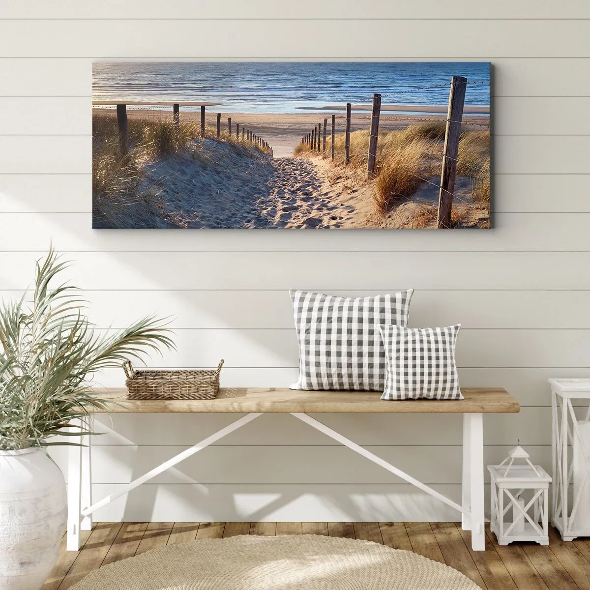 Quadro su tela - Stampe su Tela - Rumore del mare, uccelli che cantano, spiaggia selvatica tra i cespugli... - 100x40 cm
