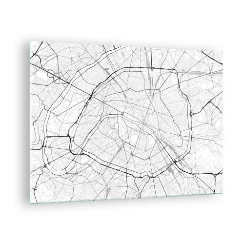 Quadro su vetro - Mappa della città in bianco e nero con griglia stradale e arterie circolari - 70x50cm - Il fiore di Parigi - Decorazione murale moderna per soggiorno e camera da letto ARTTOR