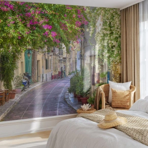 Fotomurali Premium Sand - Angolo fiorito - Architettura, Grecia, Città - 450x315 cm