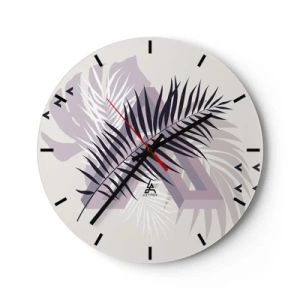 Orologio da parete - Orologio in Vetro - Grafica moderna con foglie di palma - 30x30cm - L'ombra dell'ombra - Decorazione murale moderna per soggiorno, cucina e camera da letto ARTTOR