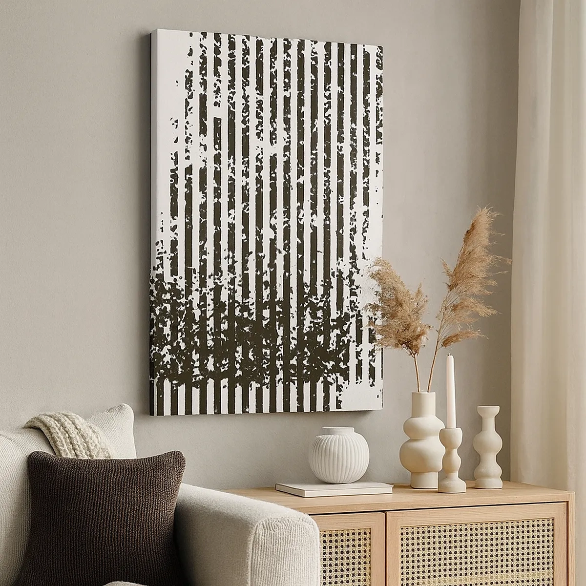 Quadro su tela - Stampe su Tela - Linee astratte con effetto invecchiato in bianco e nero - 50x70cm - Ritmo e rumore - Decorazione murale moderna per soggiorno e camera da letto ARTTOR