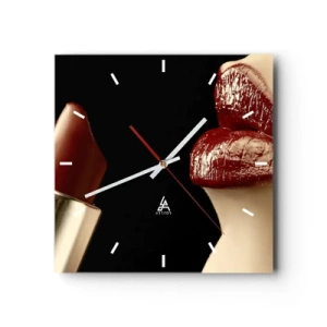Orologio da parete - Orologio in Vetro - Labbra rosse e rossetto su sfondo nero - 30x30cm - Sensualità e splendore del carminio - Decorazione murale moderna per soggiorno e camera da letto ARTTOR