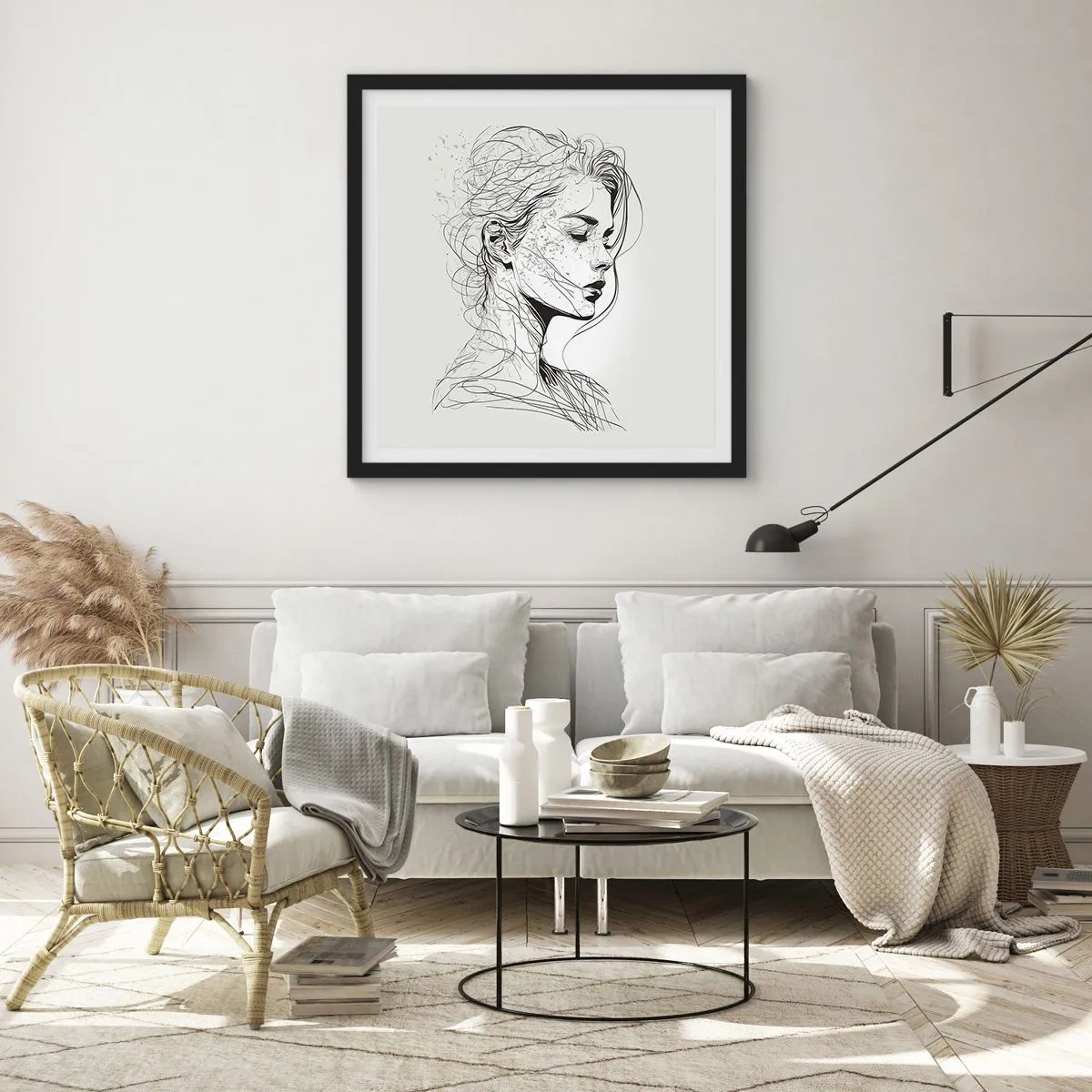 Poster in cornice nera - Ritratto pensieroso - 30x30 cm