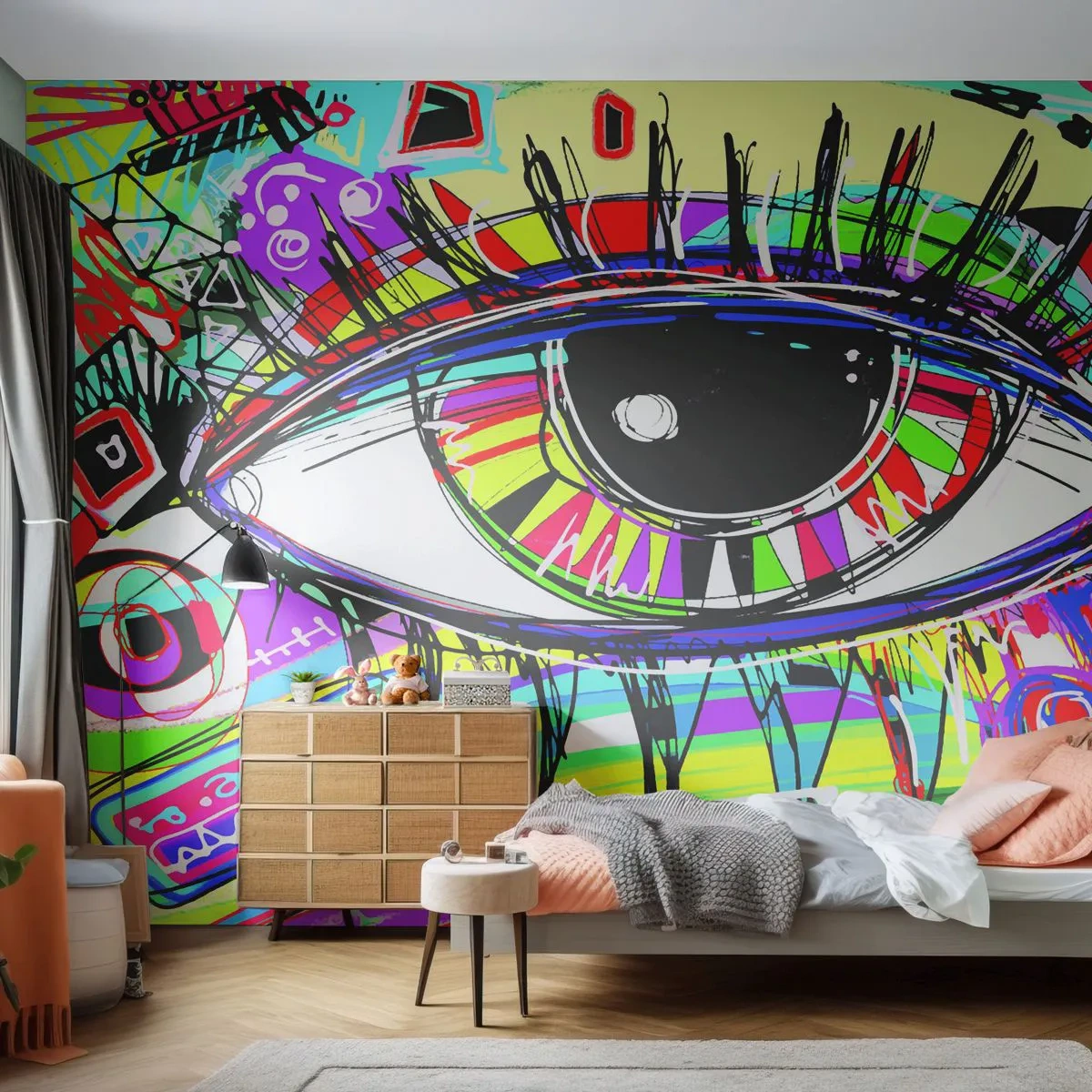 Fotomurali Standard Eco - Occhio colorato astratto dei graffiti - 100x70cm - Occhio colorato - anima colorata - Decorazione murale moderna per soggiorno e camera da letto ARTTOR