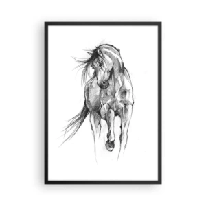 Poster in cornice nera - Schizzo di un cavallo in posa dinamica - 50x70cm - Trotto aggraziato - Decorazione murale moderna per soggiorno e camera da letto ARTTOR