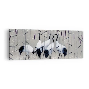 Quadro su tela - Stampe su Tela - Aironi nell'erba su uno sfondo tranquillo - 140x50cm - Tra i suoi - Decorazione murale moderna per soggiorno e camera da letto ARTTOR