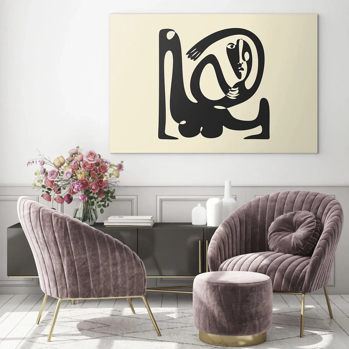 Quadro su vetro - Ritratto astratto in uno stile che ricorda Picasso - 100x70cm - Quasi Picasso - Decorazione murale moderna per soggiorno e camera da letto ARTTOR