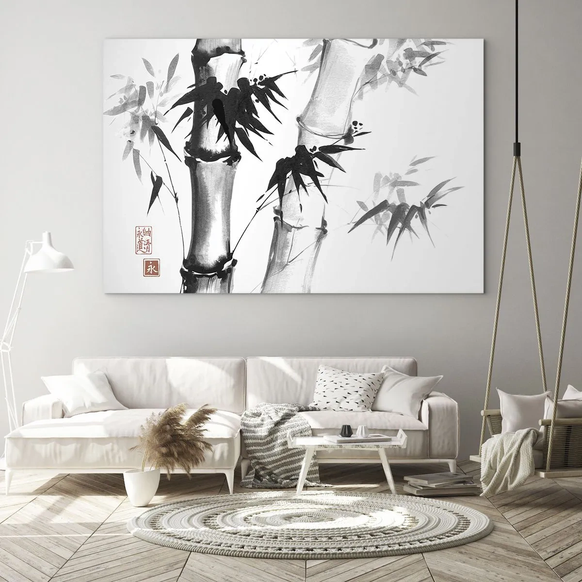 Quadro su vetro - Bambù in stile tradizionale - 100x70cm - Particolare d'oriente - Decorazione murale moderna per soggiorno e camera da letto ARTTOR