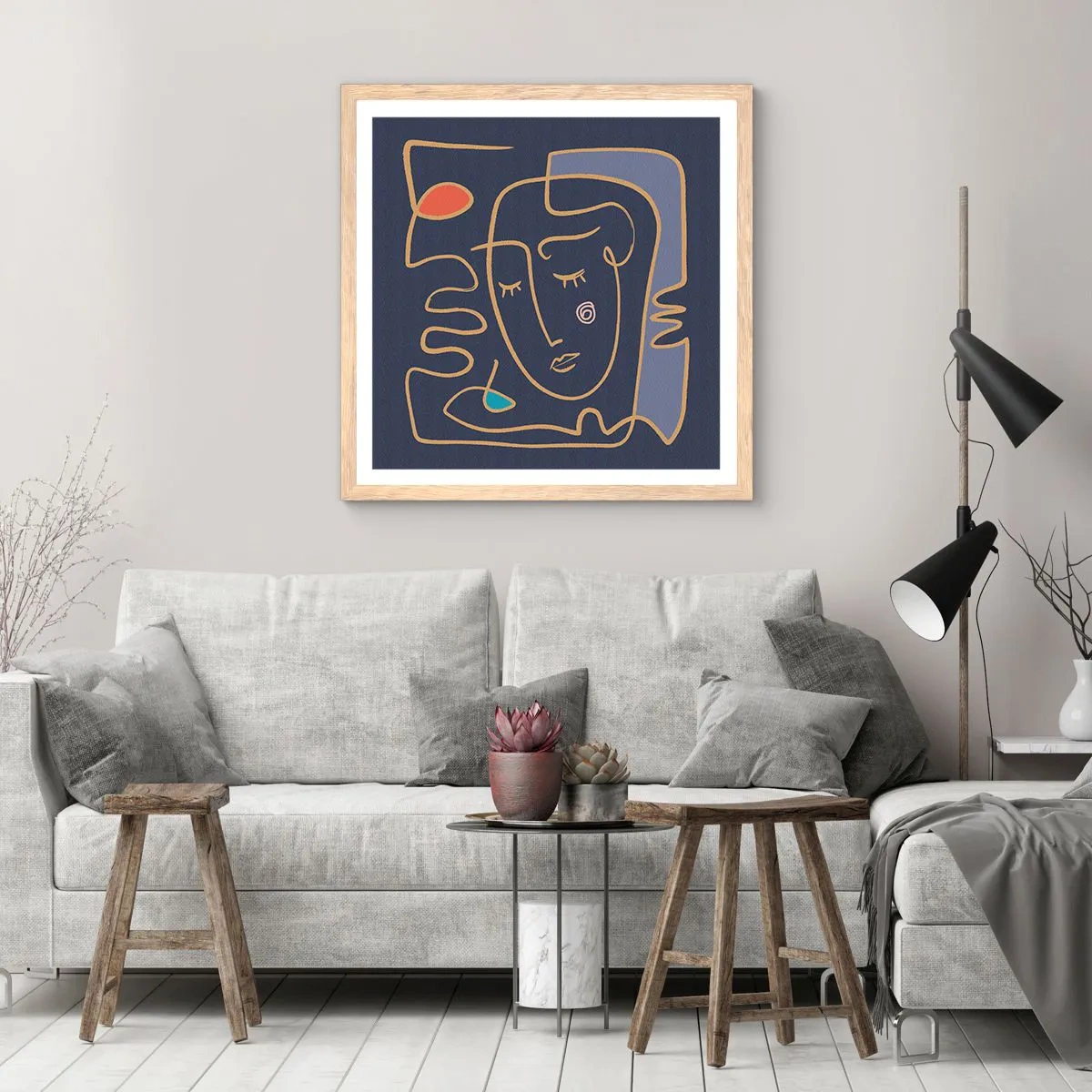 Poster in cornice rovere chiaro - Pensierosa - 40x40 cm