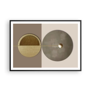 Poster in cornice nera - Cerchi astratti nei toni dell'oro e del beige - 100x70cm - Equilibrio perfetto - Decorazione murale moderna per soggiorno e camera da letto ARTTOR