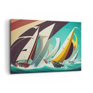 Quadro su tela - Stampe su Tela - Un'illustrazione dinamica di barche a vela in un mare in tempesta. - 100x70cm - Compagne degli elementi - Decorazione murale moderna per soggiorno e camera da letto ARTTOR
