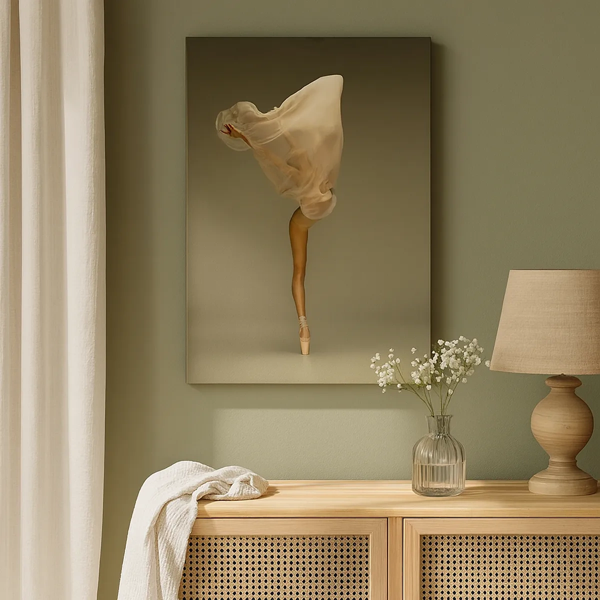 Quadro su tela - Stampe su Tela - Una ballerina che fluttua nell'aria con il tessuto - 50x70cm - Adesso vola via - Decorazione murale moderna per soggiorno e camera da letto ARTTOR