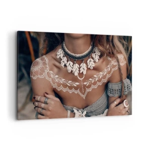 Quadro su tela - Stampe su Tela - Stile boho con gioielli di conchiglie e motivo in pizzo - 120x80cm - Talismani, rituali di femminilità - Decorazione murale moderna per soggiorno e camera da letto ARTTOR