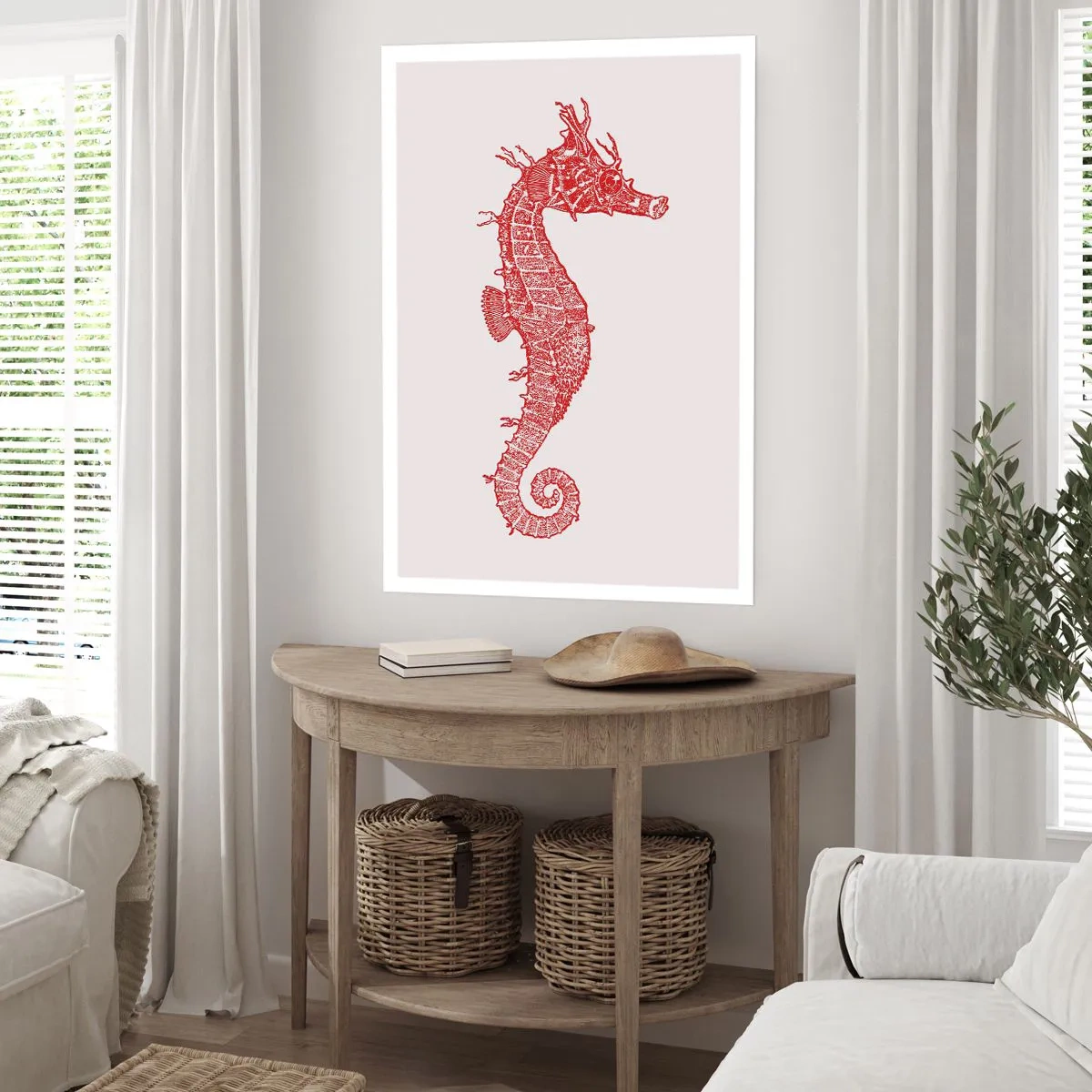 Poster - Cavalluccio marino steampunk rosso su sfondo chiaro - 50x70cm - Creatura raffinata - Decorazione murale moderna per soggiorno e camera da letto ARTTOR