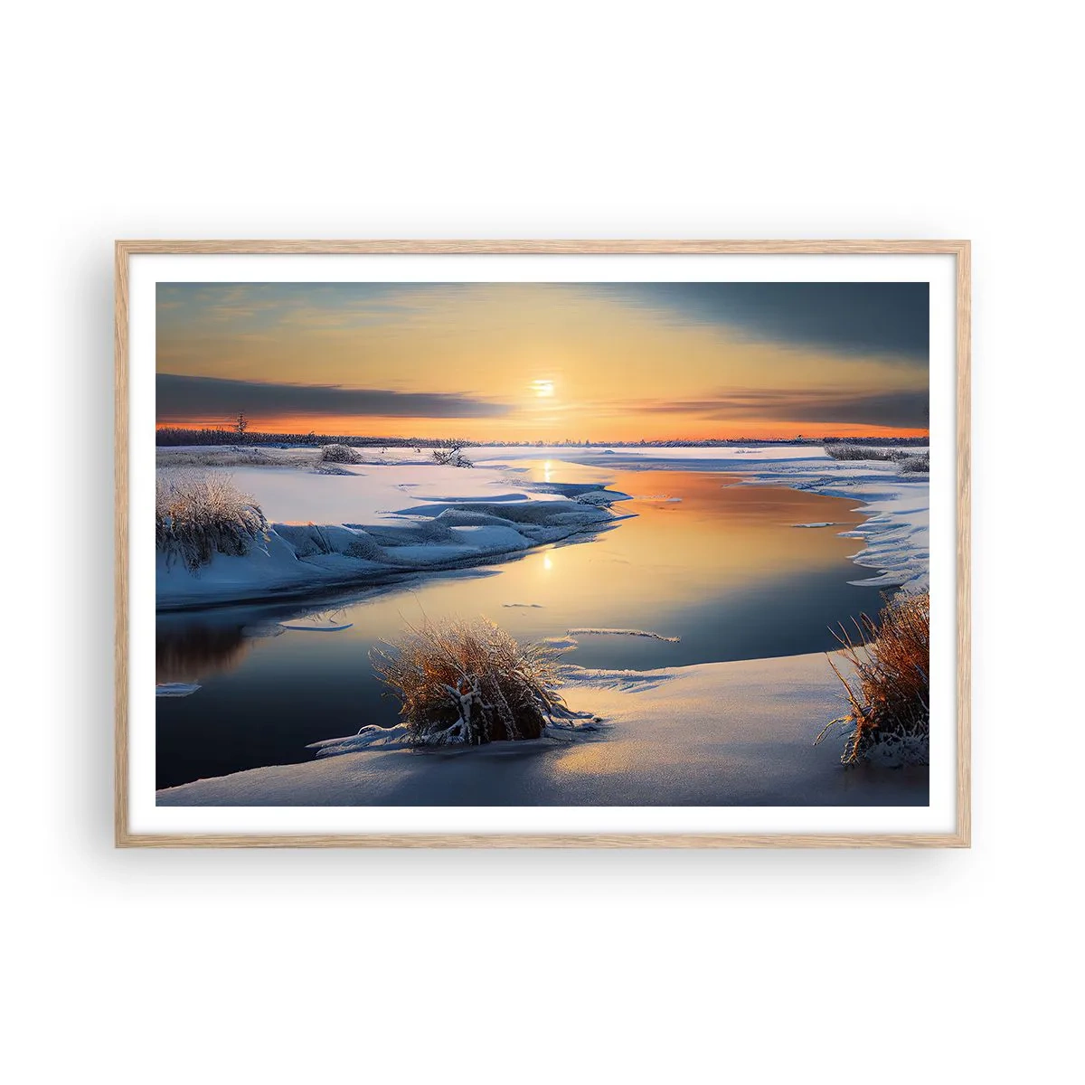Poster in cornice rovere chiaro - Tramonto invernale - 100x70 cm