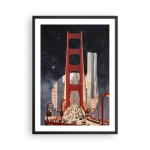 Poster in cornice nera - Un ponte e grattacieli contro il cielo stellato - 50x70cm - Sempre al centro - Decorazione murale moderna per soggiorno e camera da letto ARTTOR
