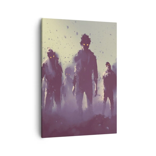 Quadro su tela - Stampe su Tela - Scena scura con sagome con occhi gialli - 50x70cm - Attenzione! Arrivano - Decorazione murale moderna per soggiorno e camera da letto ARTTOR