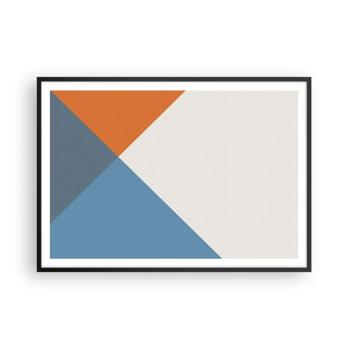 Poster in cornice nera - Triangoli geometrici nei toni del blu e dell'arancione - 100x70cm - Ad angolo... - Decorazione murale moderna per soggiorno e camera da letto ARTTOR