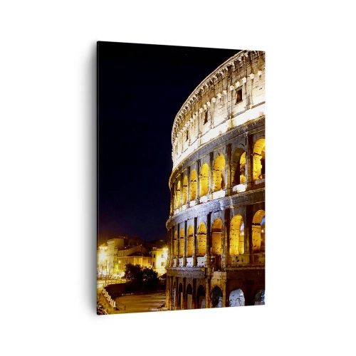 Quadro su tela - Stampe su Tela - Il Colosseo illuminato dalle luci di notte a Roma - 70x100cm - È tempo di iniziare i giochi - Decorazione murale moderna per soggiorno e camera da letto ARTTOR