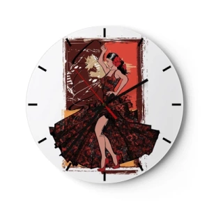 Orologio da parete - Orologio in Vetro - Una ballerina in abito rosso con un background artistico - 30x30cm - Al ritmo del cuore - Decorazione murale moderna per soggiorno, cucina e camera da letto ARTTOR