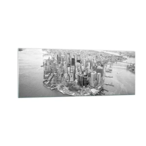 Quadro su vetro - Vista aerea di Manhattan in bianco e nero - 140x50cm - Come non amarla? - Decorazione murale moderna per soggiorno e camera da letto ARTTOR