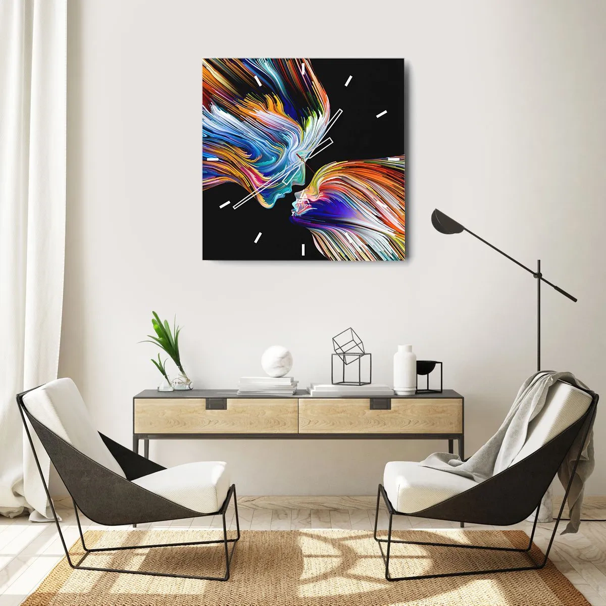 Orologio da parete - Orologio in Vetro - Fusione di energia e luce - 40x40 cm