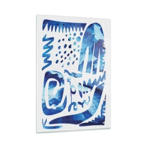 Quadro su vetro - Astrazione dinamica blu con forme geometriche - 50x70cm - Ritorno alle radici - Decorazione murale moderna per soggiorno e camera da letto ARTTOR