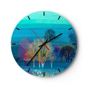 Orologio da parete - Orologio in Vetro - Alberi colorati su uno sfondo di paesaggio astratto - 30x30cm - Paesaggio pettinato - Decorazione murale moderna per soggiorno, cucina e camera da letto ARTTOR