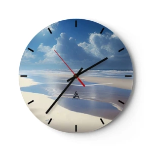 Orologio da parete - Orologio in Vetro - Spiaggia deserta alla luce del sole con cielo azzurro e onde - 30x30cm - Vacanze in paradiso - Decorazione murale moderna per soggiorno, cucina e camera da letto ARTTOR