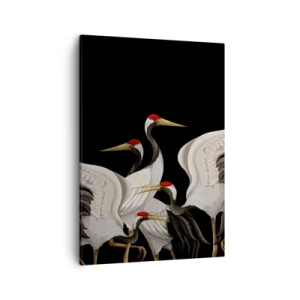 Quadro su tela - Stampe su Tela - Gru bianche con accenti rossi su sfondo nero - 50x70cm - Cose da uccelli - Decorazione murale moderna per soggiorno e camera da letto ARTTOR
