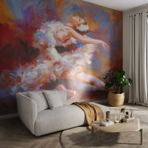 Fotomurali Premium Sand - Una ballerina in abito bianco esegue una danza artistica. - 100x70cm - La grazia dei cigni - Decorazione murale moderna per soggiorno e camera da letto ARTTOR