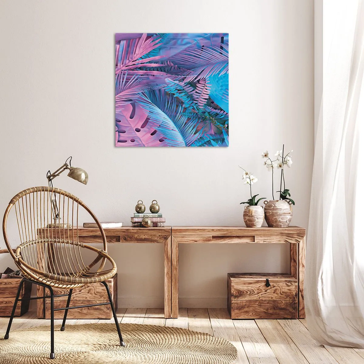 Quadro su tela - Stampe su Tela - Tropici in rosa e blu - 30x30 cm